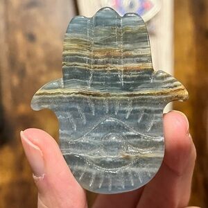 Blue Onyx Evil Eye 🪬 Hamsa Hand Stone